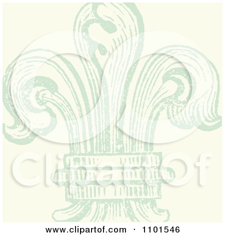 Clipart Green Distressed Fleur De Lis On Beige - Royalty Free Vector Illustration by BestVector