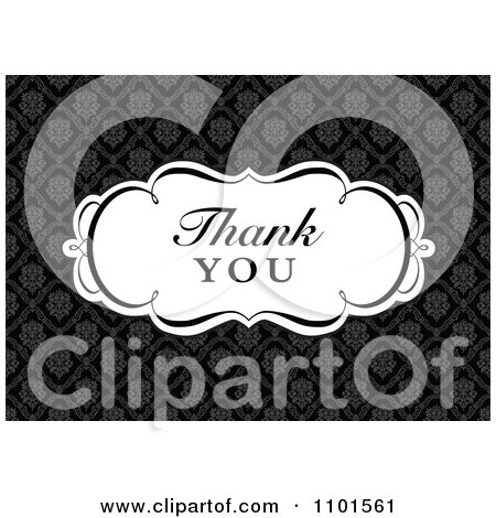 Clipart Black And White Thank You Frame Over A Pattern - Royalty Free Vector Illustration by BestVector