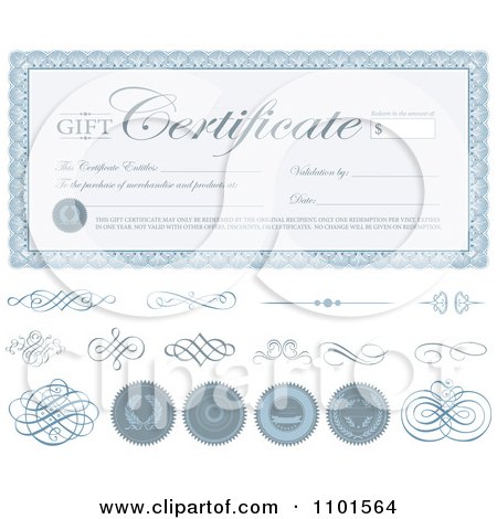 Clipart Blue Gift Certificate With Swirls And Seals - Royalty Free Vector Illustration by BestVector