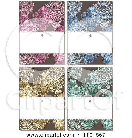 Clipart Brown Victorian Backgrounds With Pink Blue Yellow And Green Flowers And Copyspace - Royalty Free Vector Illustration by BestVector