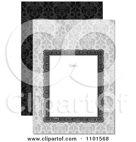 Clipart White Frame With A Swirl Over Gray Floral And Black - Royalty Free Vector Illustration by BestVector