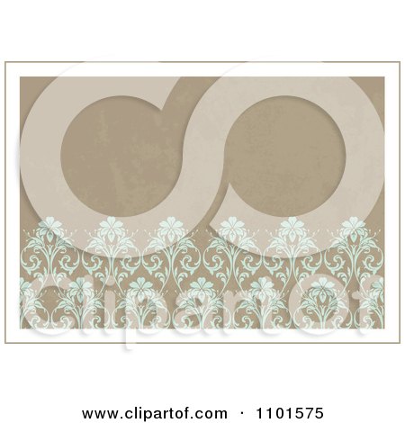 Clipart Distressed Tan Background With Turquoise Flowers With A White And Tan Border - Royalty Free Vector Illustration by BestVector