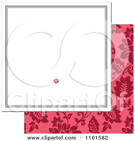 Clipart White Frame With A Red Rose Over Pink Floral On White - Royalty Free Vector Illustration by BestVector