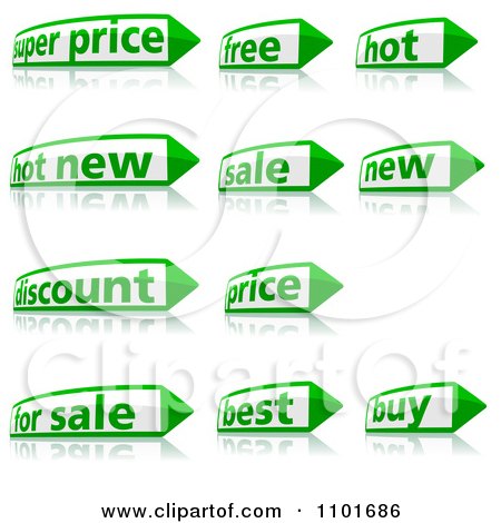 Clipart Green And White Retail Pencil Or Arrow Labels With Reflections 2 - Royalty Free Vector Illustration by dero