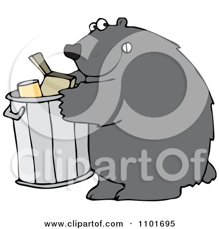 Clipart Bear Getting Into A Garbage Can - Royalty Free Vector Illustration by djart