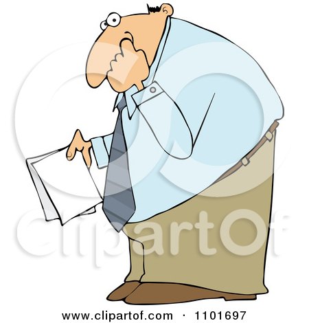 Clipart Businessman Holding Documents And Picking His Nose - Royalty Free Vector Illustration by djart