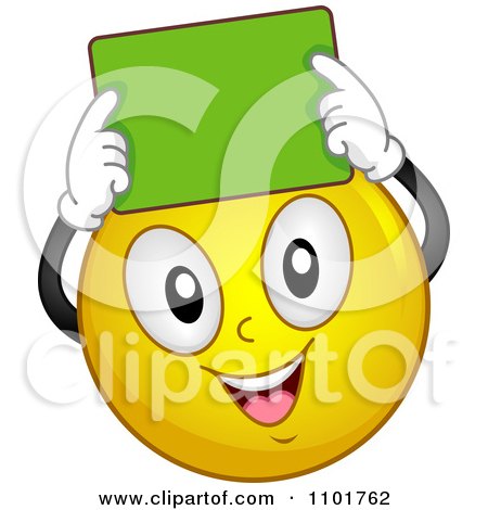 Clipart Happy Yellow Smiley Holding A Green Chalk Board Over His Head - Royalty Free Vector Illustration by BNP Design Studio