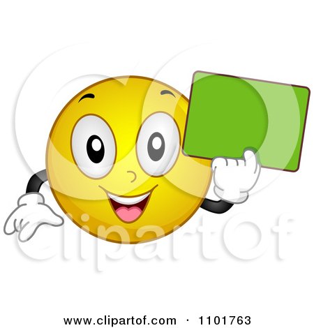 Clipart Happy Yellow Smiley Holding A Green Chalk Board - Royalty Free Vector Illustration by BNP Design Studio
