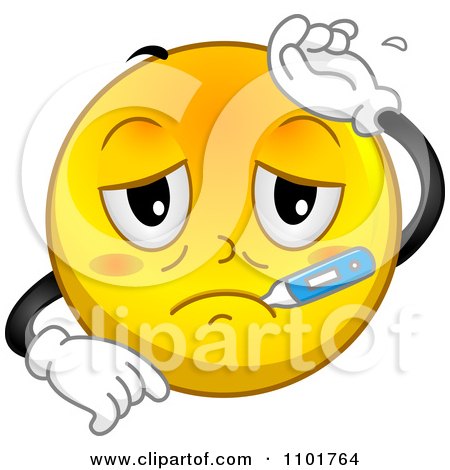 Clipart Sick Yellow Smiley With A Thermometer - Royalty Free Vector Illustration by BNP Design Studio