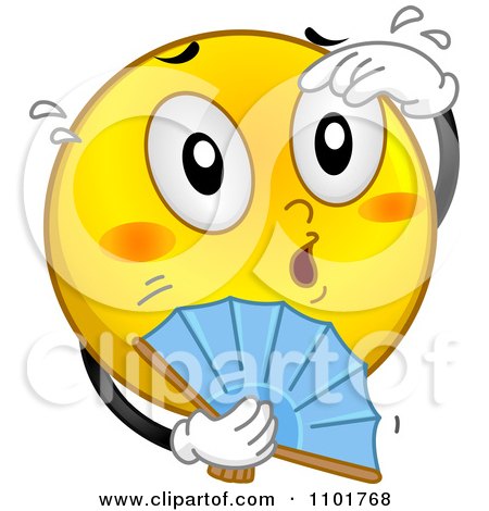 Clipart Hot Yellow Smiley With A Fan - Royalty Free Vector Illustration by BNP Design Studio