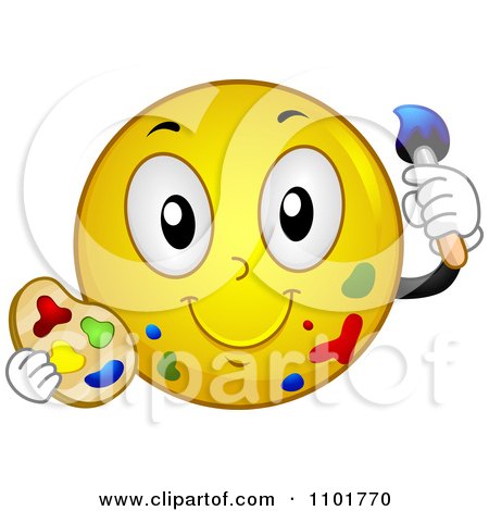 Clipart Artist Yellow Smiley With Paint - Royalty Free Vector Illustration by BNP Design Studio