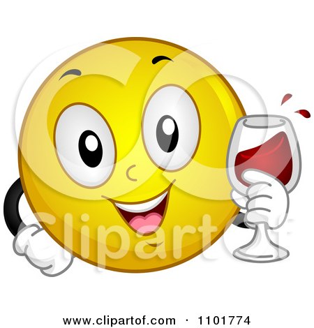 Clipart Yellow Smiley With Red Wine - Royalty Free Vector Illustration by BNP Design Studio