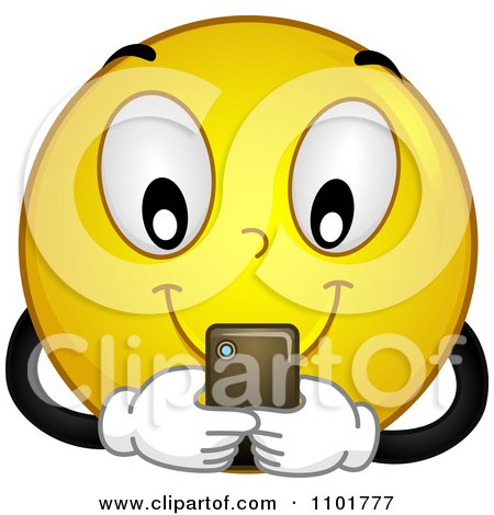 Clipart Yellow Smiley Texting On A Phone - Royalty Free Vector Illustration by BNP Design Studio