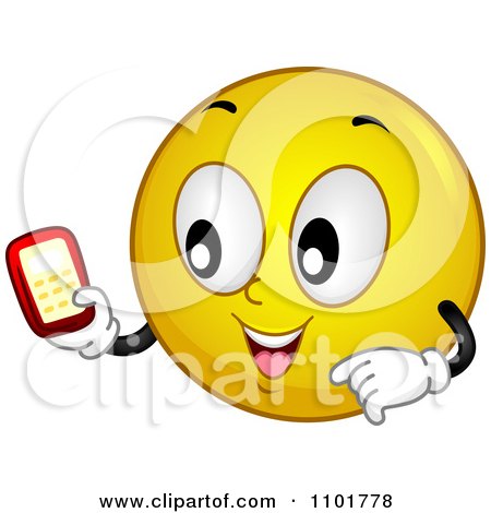 Clipart Yellow Smiley Text Messaging On A Cell Phone - Royalty Free Vector Illustration by BNP Design Studio