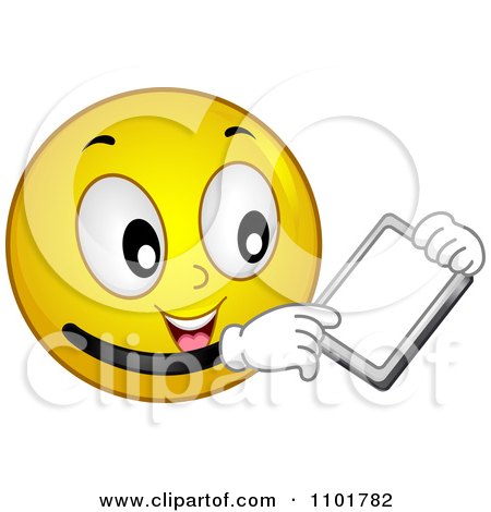 Clipart Yellow Smiley Holding A Tablet - Royalty Free Vector Illustration by BNP Design Studio