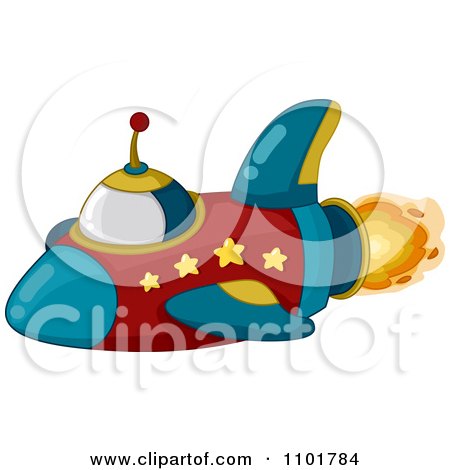 Clipart Red And Blue Space Shuttle With Stars And Flames - Royalty Free Vector Illustration by BNP Design Studio