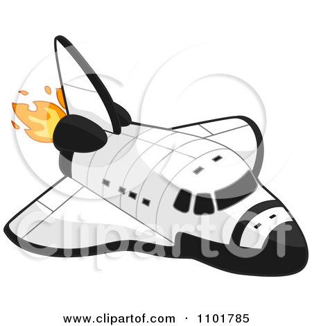 Clipart White Space Shuttle With Flames - Royalty Free Vector Illustration by BNP Design Studio