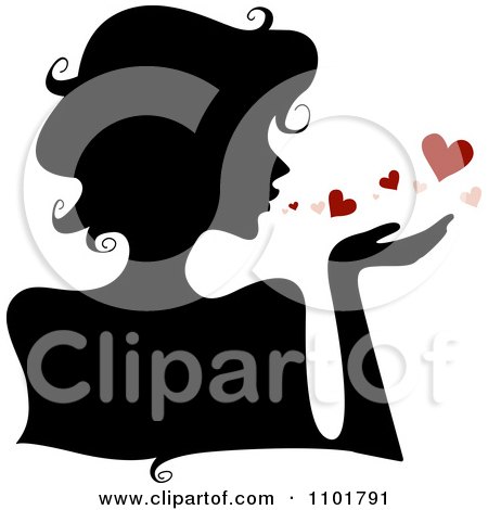 Clipart Silhouetted Woman Blowing Hearts - Royalty Free Vector Illustration by BNP Design Studio