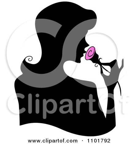 Clipart Silhouetted Woman Smelling A Pink Rose - Royalty Free Vector Illustration by BNP Design Studio