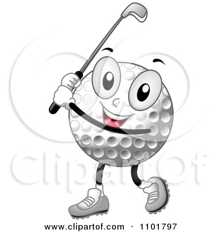 Clipart Happy Golf Ball Mascot Holding A Club - Royalty Free Vector Illustration by BNP Design Studio