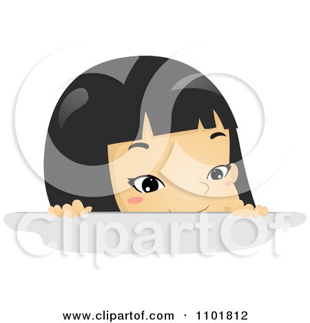 Clipart Asian Girl Looking Over A Surface - Royalty Free Vector Illustration by BNP Design Studio