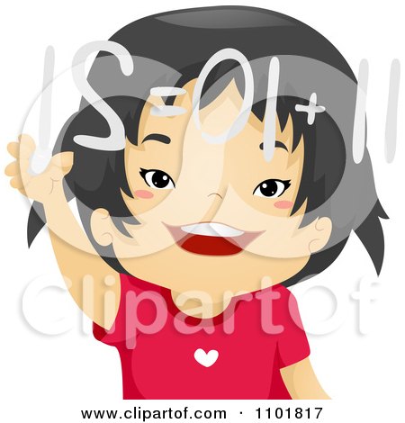 Clipart Happy Asian Girl Solving A Math Problem - Royalty Free Vector Illustration by BNP Design Studio