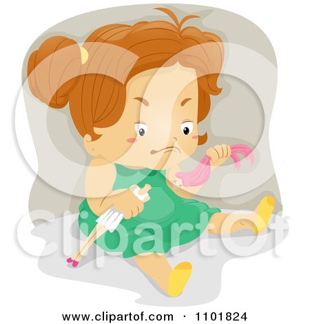 Clipart Mad Girl Ripping Her Dolls Head Off - Royalty Free Vector Illustration by BNP Design Studio