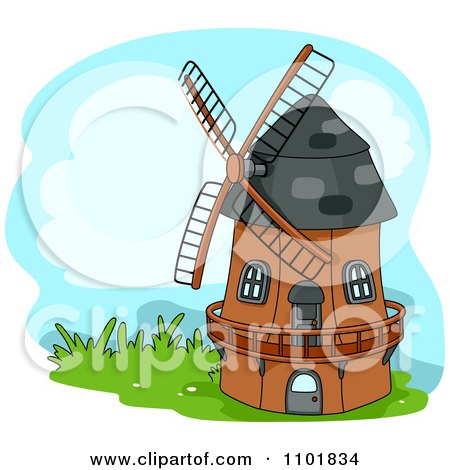 Clipart Windmill On Grass - Royalty Free Vector Illustration by BNP Design Studio