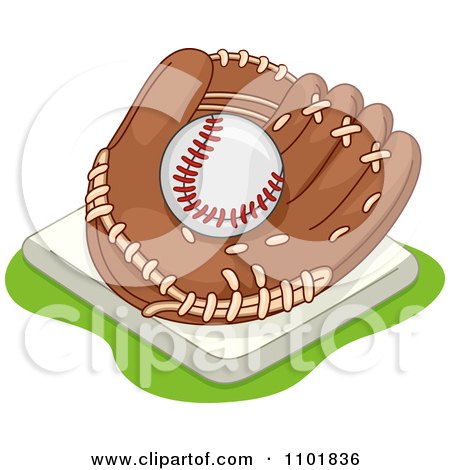 Clipart Baseball In A Glove On A Base - Royalty Free Vector Illustration by BNP Design Studio