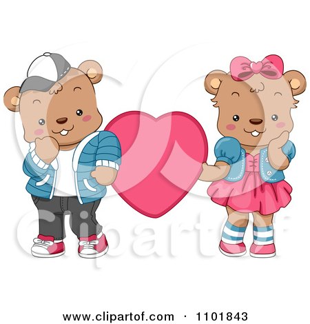 Clipart Cute Teddy Bear Couple With A Pink Heart - Royalty Free Vector Illustration by BNP Design Studio