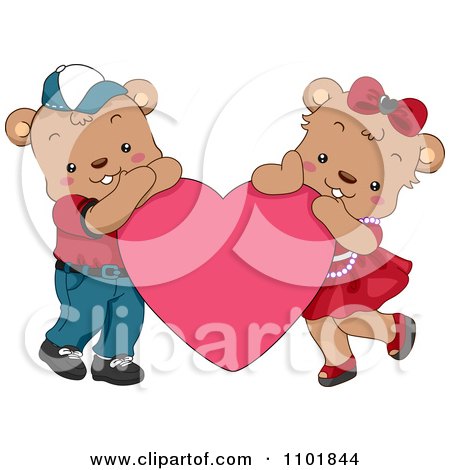 Clipart Cute Teddy Bear Couple Resting On A Pink Heart - Royalty Free Vector Illustration by BNP Design Studio