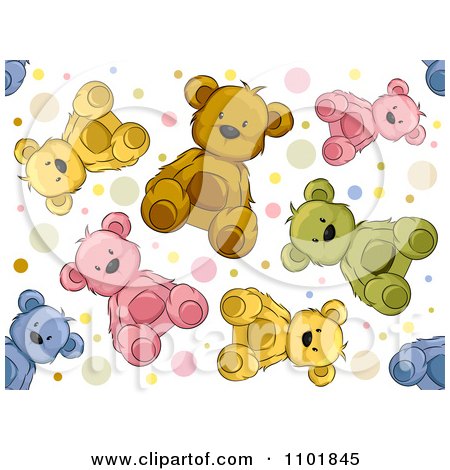 Clipart Seamless Colorful Teddy Bear And Polka Dot Background Pattern - Royalty Free Vector Illustration by BNP Design Studio
