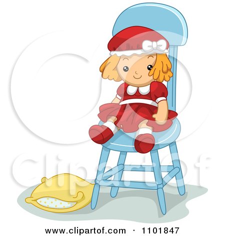 Clipart Doll Toy In A Chair With A Pillow On The Ground - Royalty Free Vector Illustration by BNP Design Studio