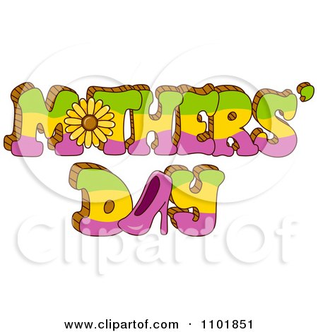 Clipart Green Yellow And Pink Mothers Day Text With A Sunflower And High Heel - Royalty Free Vector Illustration by BNP Design Studio