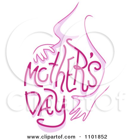 Clipart Pink Mothers Day Text On A Pregnant Womans Belly - Royalty Free Vector Illustration by BNP Design Studio