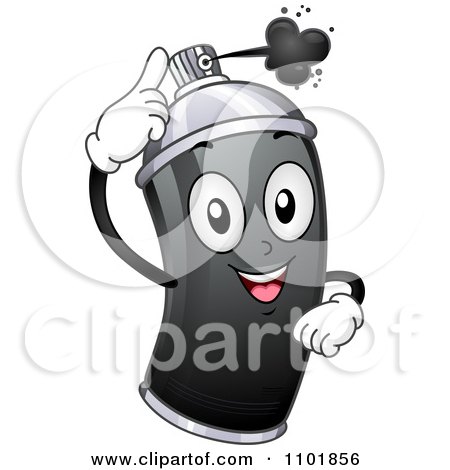 Clipart Happy Black Spray Can Squirting Paint - Royalty Free Vector Illustration by BNP Design Studio