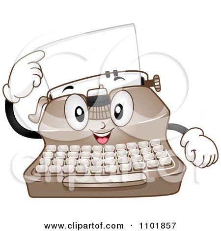 Clipart Happy Typewriter Pointing To A Page - Royalty Free Vector Illustration by BNP Design Studio