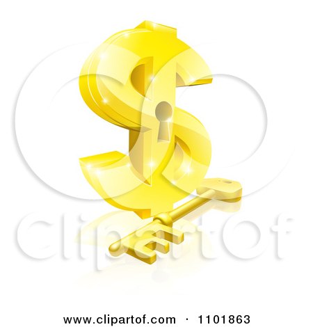Clipart 3d Golden Dollar Symbol With A Key Hole And Skeleton Key - Royalty Free Vector Illustration by AtStockIllustration