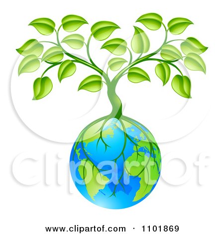 Clipart Tree With Roots Growing Around Earth - Royalty Free Vector Illustration by AtStockIllustration