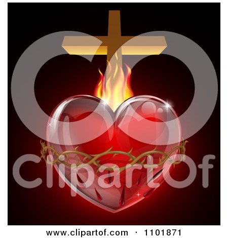 Clipart 3d Sacred Heart With Fire Thorns And A Cross - Royalty Free Vector Illustration by AtStockIllustration