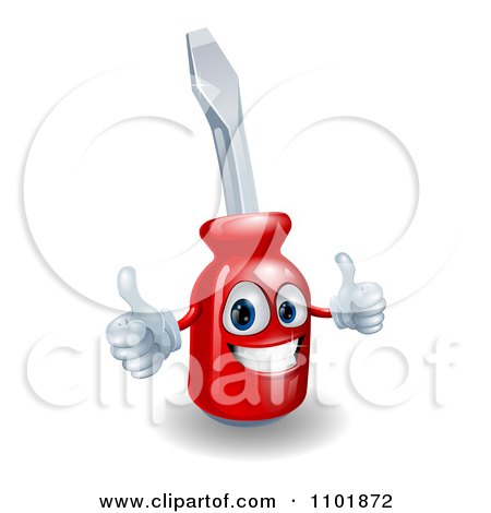 Clipart Happy 3d Compact Screwdriver Character Holding Thumbs Up - Royalty Free Vector Illustration by AtStockIllustration