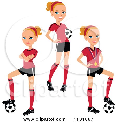 Clipart Blond Female Soccer Player In Three Poses - Royalty Free Vector Illustration by Monica