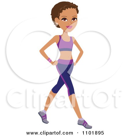 Clipart Beautiful Black Or Hispanic Fit Woman In An Aerobics Outfit - Royalty Free Vector Illustration by Monica