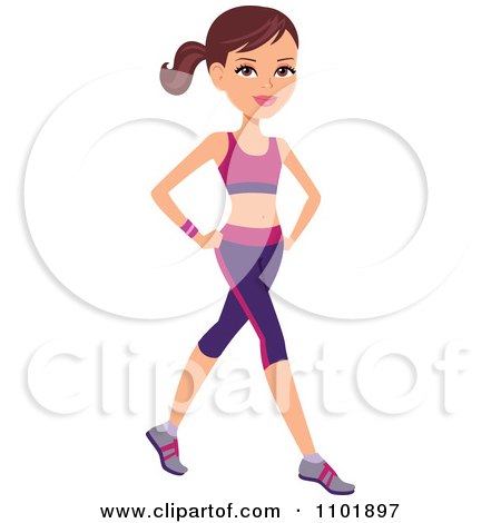 Clipart Beautiful Brunette Fit Woman In An Aerobics Outfit - Royalty Free Vector Illustration by Monica