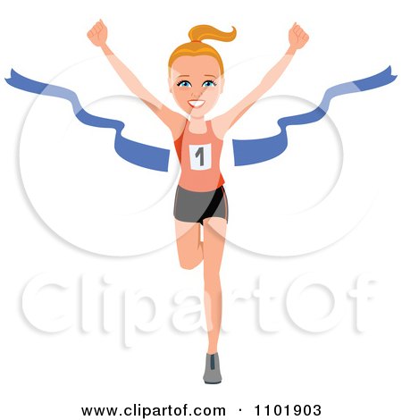Clipart Fit Healthy Marathon Runner Breaking Through The Finish Line - Royalty Free Vector Illustration by Monica