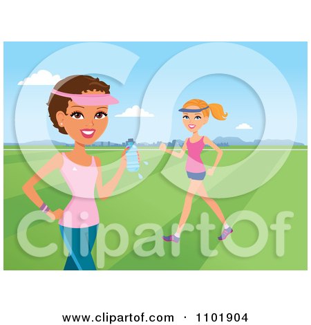 Clipart Beautiful Hispanic And Caucasian Women Exercising In A Park - Royalty Free Vector Illustration by Monica