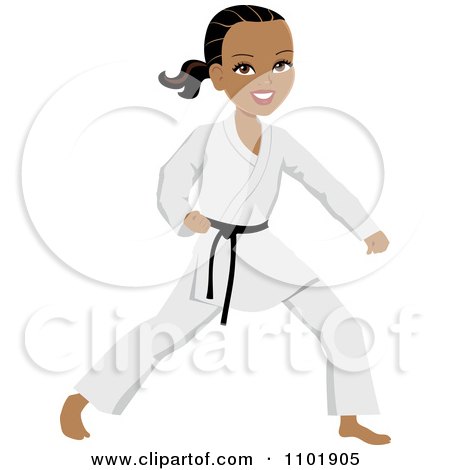 Clipart Strong Black Or Hispanic Karate Woman With A Black Belt - Royalty Free Vector Illustration by Monica