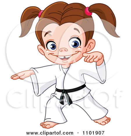 Clipart Happy Karate Girl With A Black Belt - Royalty Free Vector Illustration by yayayoyo