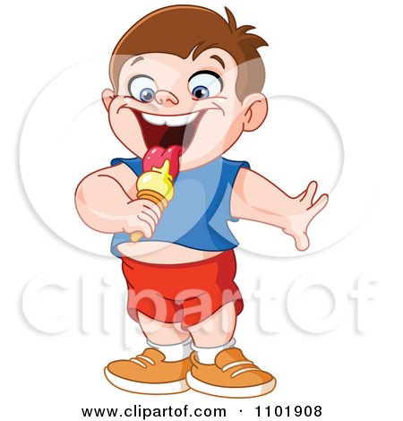 Clipart Happy Summer Boy Licking An Ice Cream Cone - Royalty Free Vector Illustration by yayayoyo