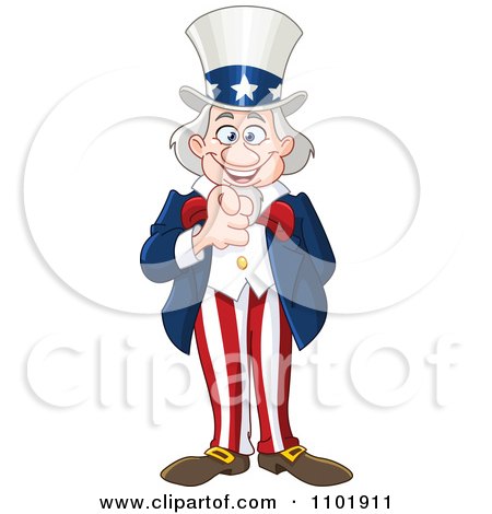 Clipart Happy Uncle Sam Smiling And Pointing Outwards Royalty Free Vector Illustration By